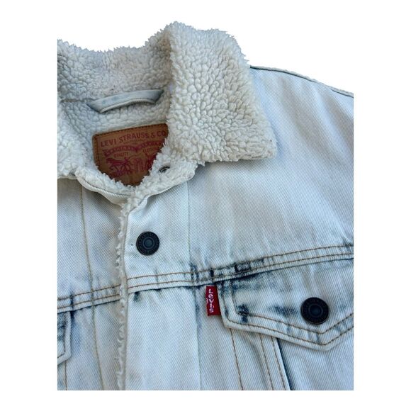 Levi’s Sherpa Trucker Jacket Acid Wash Denim Men’s Small 2017 - Picture 3 of 8